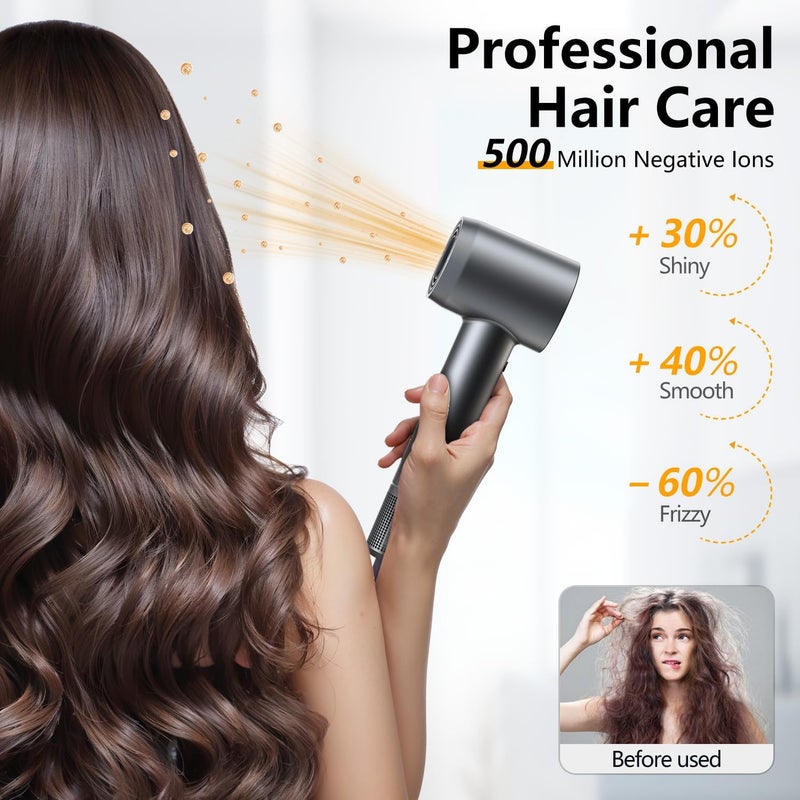Alloom Hair Dryer - 1 Min Fast Drying, High-Speed Blow Dryer with 500 Million Negative Ions, No Heat Damage, Low Noise, Lightweight, Professional Hairdryer with Diffuser & Nozzle, Gunmetal - Image 3